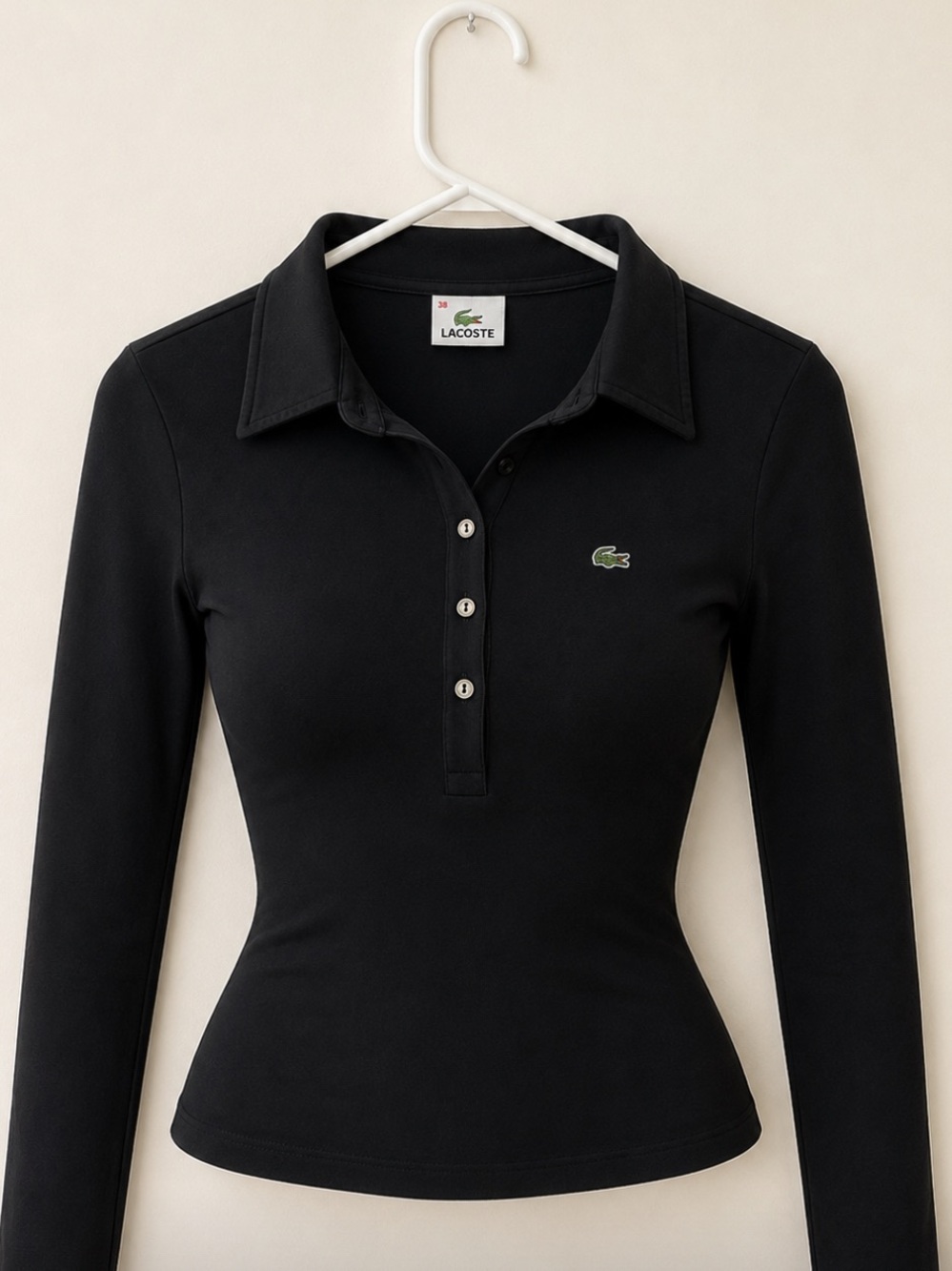 Lacoste Black Long-Sleeve Slim Polo Top